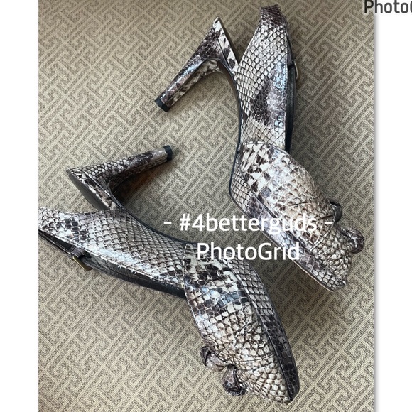 Stuart Weitzman Snake Embossed Platform Peep Toe Slingback High Heel Pumps 10 - Picture 7 of 16